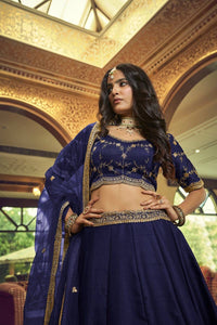 Royal collection - lino silk and satin ruffle style lehenga in midnight blue