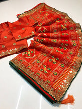 Georgette bandhani saree with gota patti border with 2 blouses - lots of colours