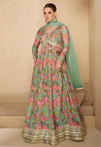 Janisha readymade - sea green georgette anarkali