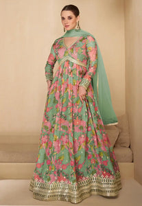Janisha readymade - sea green georgette anarkali