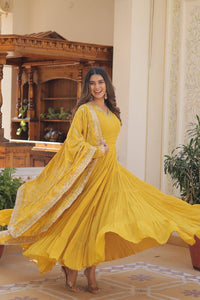 Pastel 5 layer gowns with sequinned dupatta in yellow