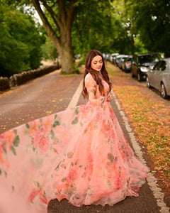 Peach floral printed readymade Lehenga