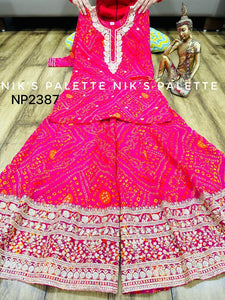 Niks collection - 3 piece bandhani suit in rani pink