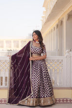Partywear Lehenga - Wine viscose jacquard Lehenga