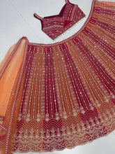 Embroidered peach and pink mirror look Lehenga
