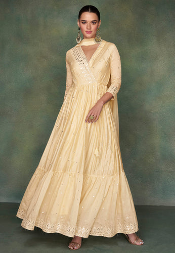 Janisha readymade - gold silk tiered anarkali