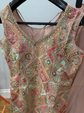 Pastel peach embroidered suit with trending farshi salwaar