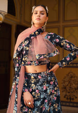 Blue silk floral Lehenga