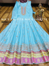 Niks - blue modal chanderi silk anarkali (plus size too up to UK 30)