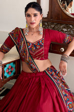 Tussar silk Lehenga with gamthi work readymade in red