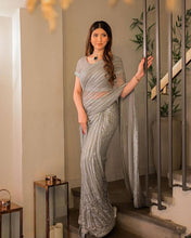 Silver partywear sequins saree