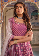 Dola silk Ajrakh print gown in pink