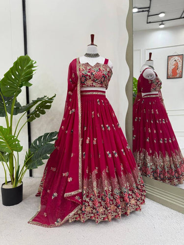 Red georgette floral embroidered Lehenga