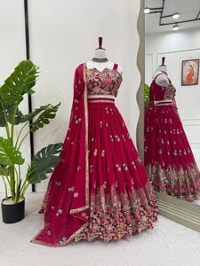 Red georgette floral embroidered Lehenga