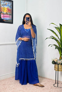 Blue Sequinned sharara set with kodi shrug