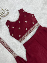 Maroon crunchy silk crop top palazzo set