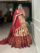 Tussar silk floral and patola print Lehenga in red
