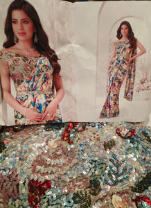 Floral readymade saree with embroidered blouse