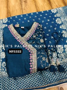 Niks collection - blue angrakha silk gown (plus size option)
