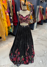 Black chinon crush silk readymade Lehenga