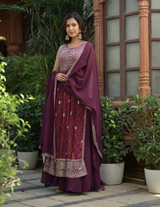 Bhandhani print georgette palazzo - nayra cut - in purple (readymade)