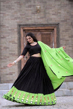 Black and parot green mirror work readymade Lehenga