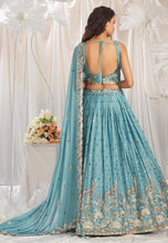 Turquoise blue georgette thread and sequins Lehenga