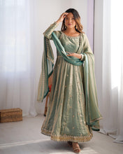 Sage green anarkali in fendi silk
