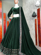 Elegant velvet bottle green sequinned Lehenga