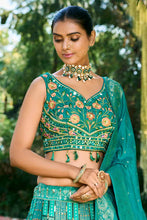 Sea green embroidered banarasi silk Lehenga