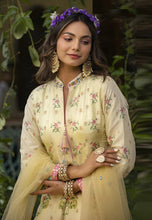 Dola silk jacquard pastel yellow and peach shaded gown