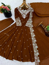 Rainbow sequins Georgette Anarkali in chocolate brown (special offer)