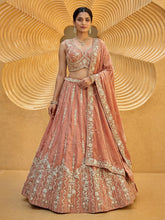 Peachy pink chiffon zari embroidered lehenga