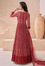 Janisha - maroon printed georgette anarkali suit readymade