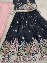 Navy blue dori embroidered silk Lehenga
