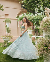 Sea green sequinned Lehenga with belt