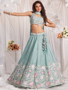 Sea green chiffon sequinned Lehenga