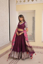 Viscose jacquard Lehenga with gaji silk dupatta in wine