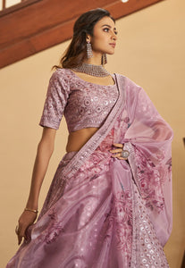 Dusty pink art silk Lehenga with organza dupatta