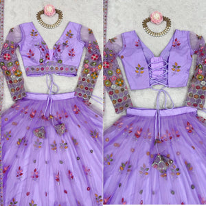 Light purple floral and sequins net Lehenga
