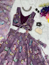 Purple butterfly print readymade Lehenga