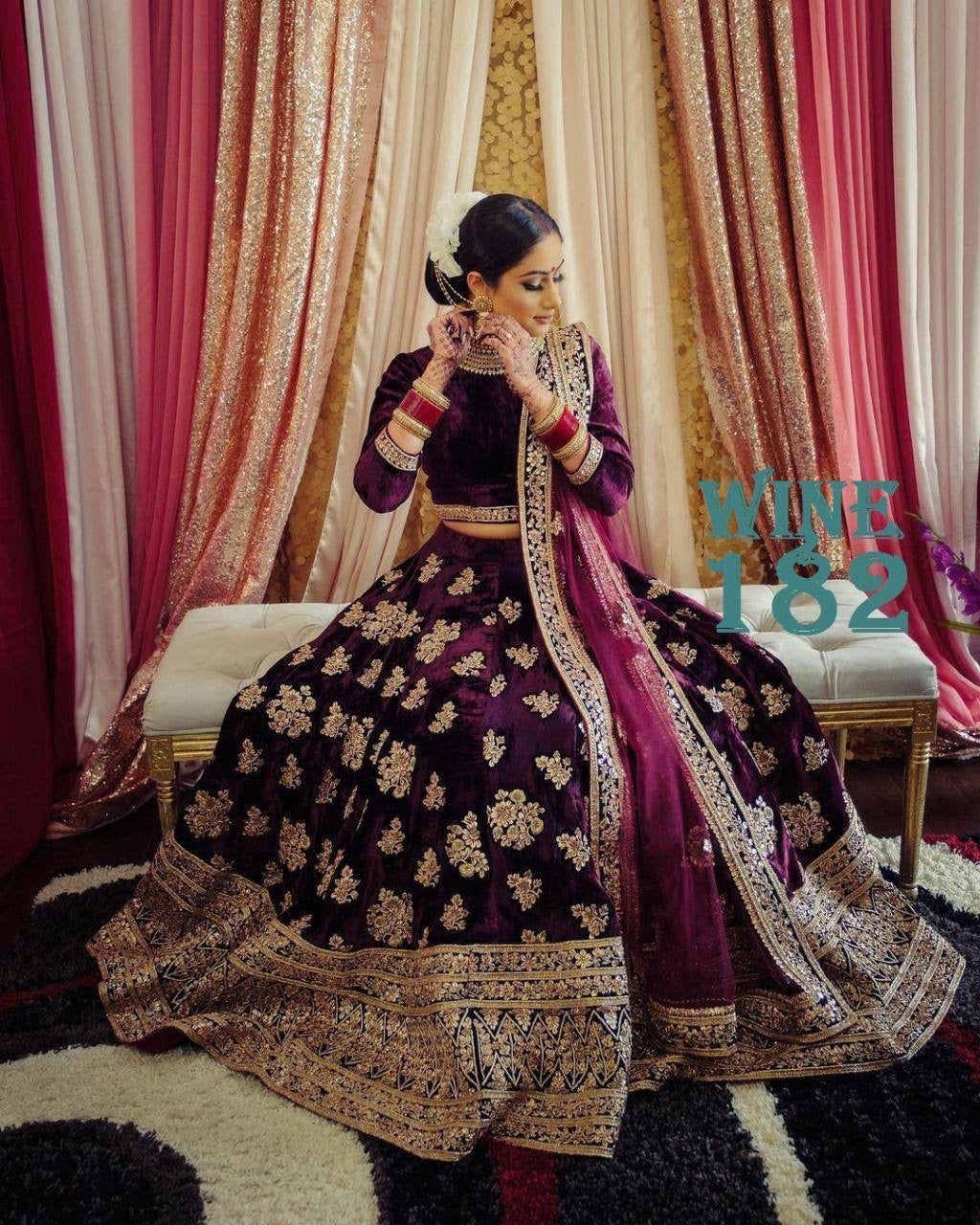 Wine and gold velvet Lehenga