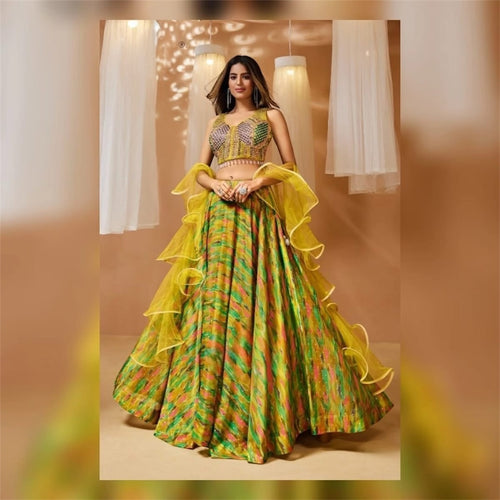 Boutique collection - bright abstract Lehenga with ruffle dupatta