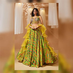 Boutique collection - bright abstract Lehenga with ruffle dupatta
