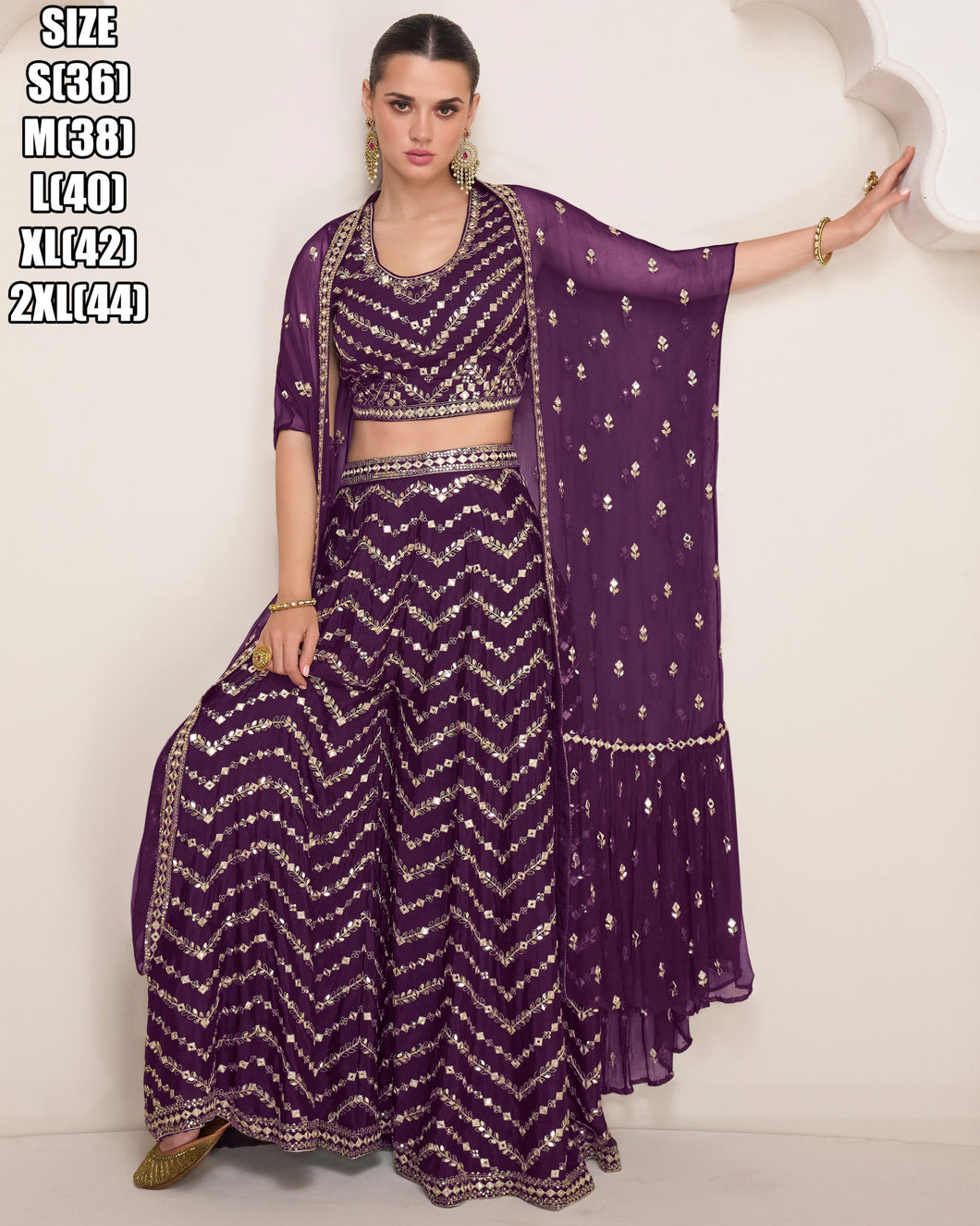 Janisha - purple embroidered flared palazzo with shrug