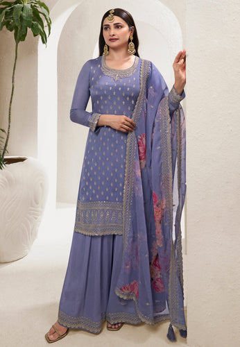 Prachi Desai blue chinon silk suit