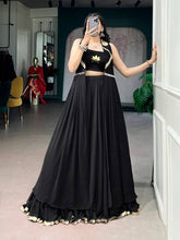 Black lotus handwork readymade lehenga with jacket