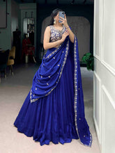 Royal blue Kashmiri silk lehenga (skirt stitched)