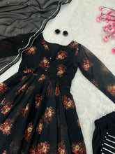 Black floral digital anarkali readymade