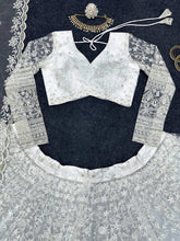 Stylish White butterfly net Lehenga